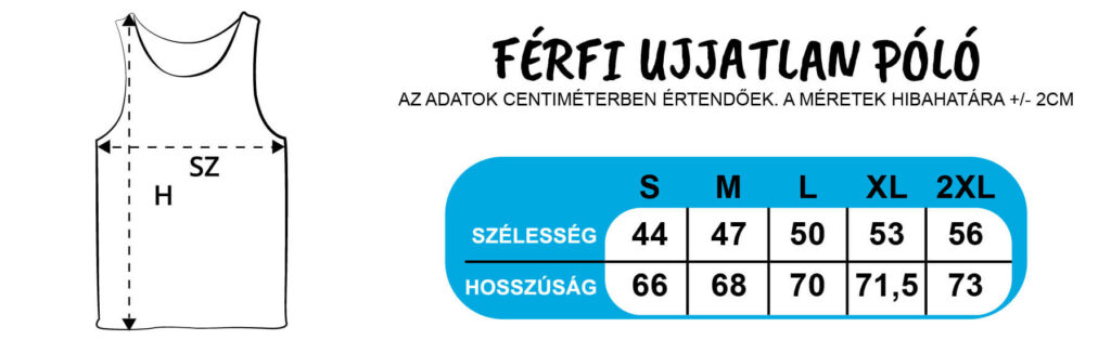 Férfi ujjatlan póló mérettáblázat