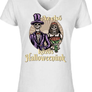 Az első közös Halloweenünk – Női V nyakú póló